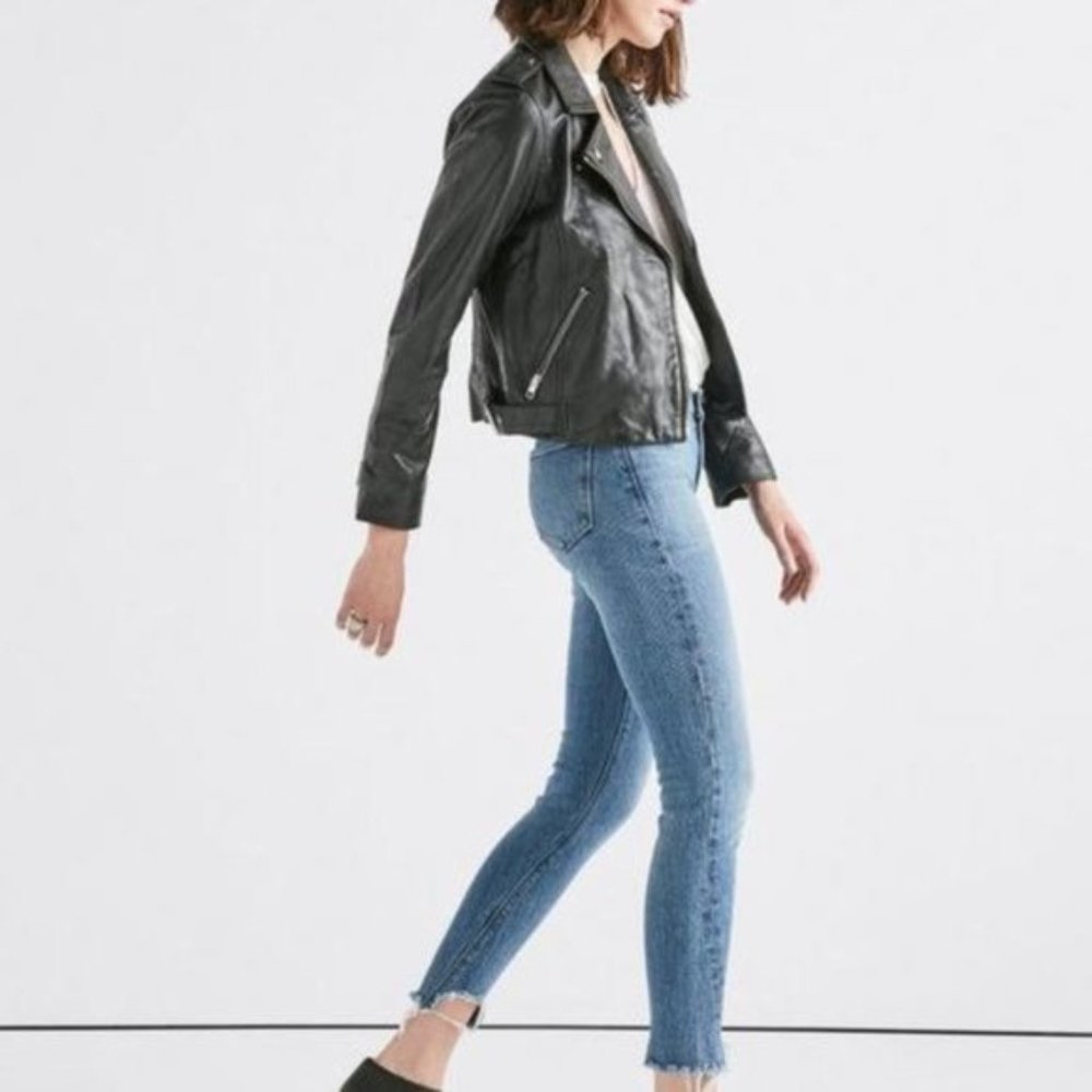 NWT Slate Grey Lucky Brand Moto Leather Jacket - Picture 3 of 6
